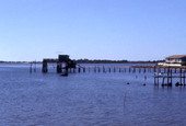 View of the "Thomas guest house" at the end of a pier in Cedar Key, Florida.