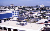 Bird's eye view overlooking motels in Clearwater Beach, Florida.