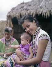 Outdoor portrait of Marie Osceola with her daughter Tammy at the Seminole Okalee Indian Village on Dania Reservation.