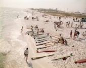 Surfboards lining the beach at Panama City.