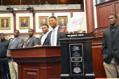 Florida State University quarterback Jameis Winston addressing the House of Representatives during "FSU Day" at the state Capitol in Tallahassee.