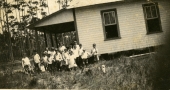 Children assembled next to school in Dania.