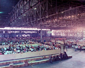 Cuban refugees from the Mariel Boatlift being temporarily housed in seaplane hangar at Trumbo Point - Key West, Florida.