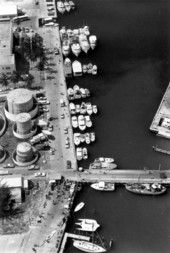 Aerial view of confiscated boats at the old Key West Naval Base.