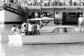 Cuban refugees aboard "Matilde" arriving at Key West from Mariel, Cuba.