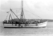 Cuban refugees aboard "Lady Virgo" arriving at Key West from Mariel, Cuba