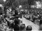 Governor Reubin Askew addresses an ERA rally on the steps of the state capitol - Tallahassee, Florida.