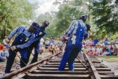 Gandy dancers performing railroad work at the Florida Folk Festival- White Springs, Florida