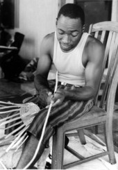 Alphonso Jennings working on a white oak basket - Lamont, Florida