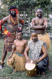 Nigerian acrobatic dancers Augustine and Felix Omeben with apprentices Akila Baki and Moses Campbell - North Miami, Florida.