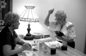 Ola Kryway (L) and apprentice Mary Martin decorating eggs using the Ukrainian pysanky technique - Titusville, Florida.