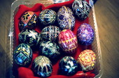 Easter eggs decorated by Ola Kryway and apprentice Mary Martin using the Ukrainian pysanky technique - Titusville, Florida.