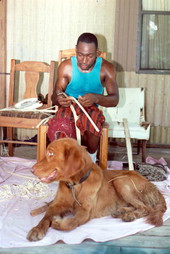 Alphonso Jennings making a white oak basket - Lamont, Florida