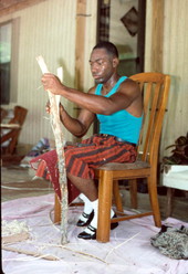 Alphonso Jennings preparing wood to make a white oak basket - Lamont, Florida
