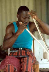Alphonso Jennings preparing white oak to make a basket - Lamont, Florida