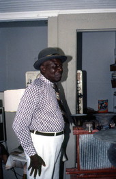 Musician Washboard Bill Cooke and his washboard instrument- West Palm Beach, Florida.