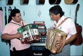 Norteno accordion player Tomas Granado, right, and his apprentice Abe Arrazola - Homestead, Florida.