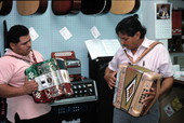 Norteno accordion player Tomas Granado, right, and his apprentice Abe Arrazola - Homestead, Florida.