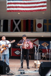 Norteno accordion player Tomas Granado, right, and his apprentice Abe Arrazola performing at the 1992 Florida Folk Festival - White Springs, Florida.