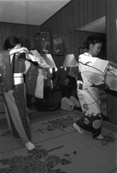 Japanese dancer Kazuko Law, left, and her apprentice Ofuyu Forrest practicing - Gulf Breeze, Florida.