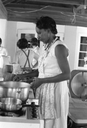 Liliane Louis preparing Haitian food at the 1986 Florida Folk Festival - White Springs, Florida