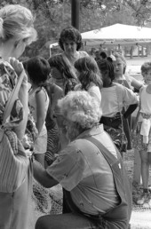 Costa Buzier demonstrating shrimp trawl net making at the 1987 Florida Folk Festival - White Springs, Florida