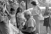 Costa Buzier demonstrating shrimp trawl net making at the 1987 Florida Folk Festival - White Springs, Florida