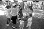 Jaya Radhakrishnan teaching East Indian dance to children at the 1989 Florida Folk Festival - White Springs, Florida