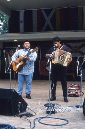 Norteno accordion player Tomas Granado, right, and his apprentice Abraham Arrazola performing at the 1992 Florida Folk Festival - White Springs, Florida.