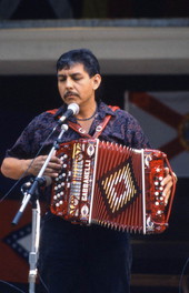 Norteno accordion player Tomas Granado performing at the 1992 Florida Folk Festival - White Springs, Florida.