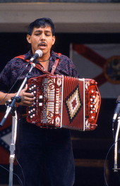 Norteno accordion player Tomas Granado performing at the 1992 Florida Folk Festival - White Springs, Florida.