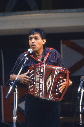 Norteno accordion player Tomas Granado performing at the 1992 Florida Folk Festival - White Springs, Florida.