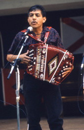 Norteno accordion player Tomas Granado performing at the 1992 Florida Folk Festival - White Springs, Florida.