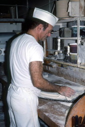 Baker Howard Goren preparing pastry dough for freezing - Miami Beach, Florida