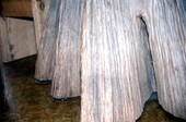 Close up view of the base of the cypress table.
