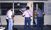 View of musicians performing a Mother's Day serenade in Homestead, Florida.