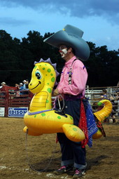 Rodeo clown Chad Johnson in Chiefland, Florida.