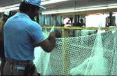 Billy Burbank III working at making a fishing net - Fernandina Beach, Florida