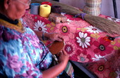 Alice Osceola making a Seminole coil basket - Hollywood Reservation, Florida