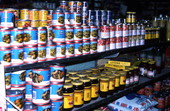 Canned food items in a Mexican grocery store - Seville, Florida