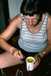 Evelyn Coskey demonstrating Polish egg decoration (pysanky) - Starke, Florida