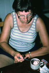 Evelyn Coskey demonstrating Polish egg decoration (pysanky) - Starke, Florida