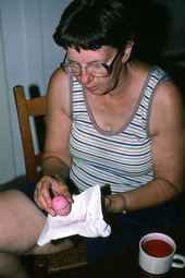 Evelyn Coskey demonstrating Polish egg decoration (pysanky) - Starke, Florida