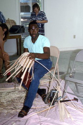 Alphonso Jennings making white oak basket during demonstration - Lake City, Florida