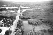 Aerial view of Seaboard Air Line Railroad and flood damage