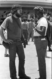Activists chatting at a demonstration in Miami Beach during the 1972 GOP Convention.