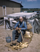 Basket maker Moses Pinder at work in Tarpon Springs, Florida.