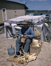 Basket maker Moses Pinder at work in Tarpon Springs, Florida.