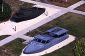 Aerial view of patrol boats on the grounds of the Navy UDT-SEAL Museum in Fort Pierce.