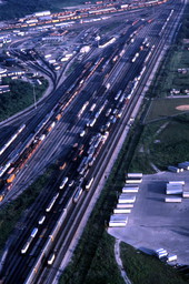 Aerial view looking northwest over the CSX railroad yard in Jacksonville.